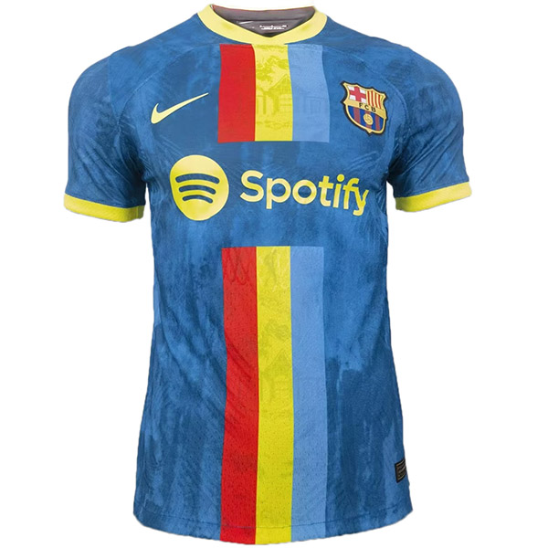 Barcelona pre-match player version jersey training soccer uniform men's sportswear football top blue t-shirt 2023-2024